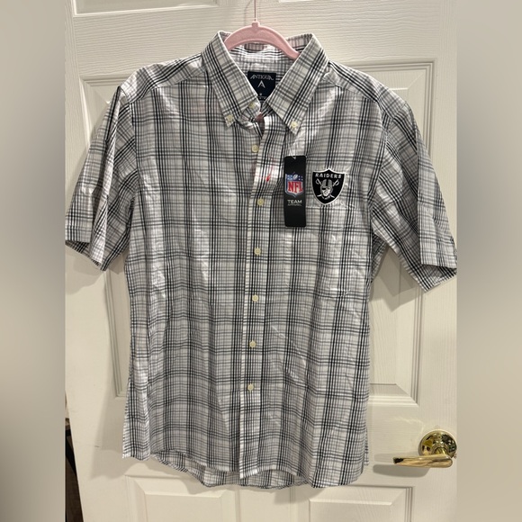 Las Vegas Raiders Antigua Plaid Button Down Shirt Mens Medium NWT NFL Licensed - Picture 2 of 8